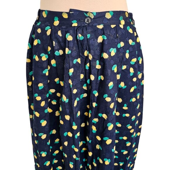 Daks Navy Blue Lemon Print Long Length Skirt Sz 12 - Picture 2 of 7